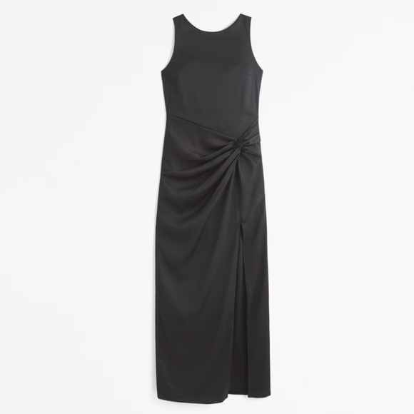 NWT Abercrombie & Fitch Draped Skirt Maxi Dress Satin Open Back Slit Black  XS - Picture 5 of 12